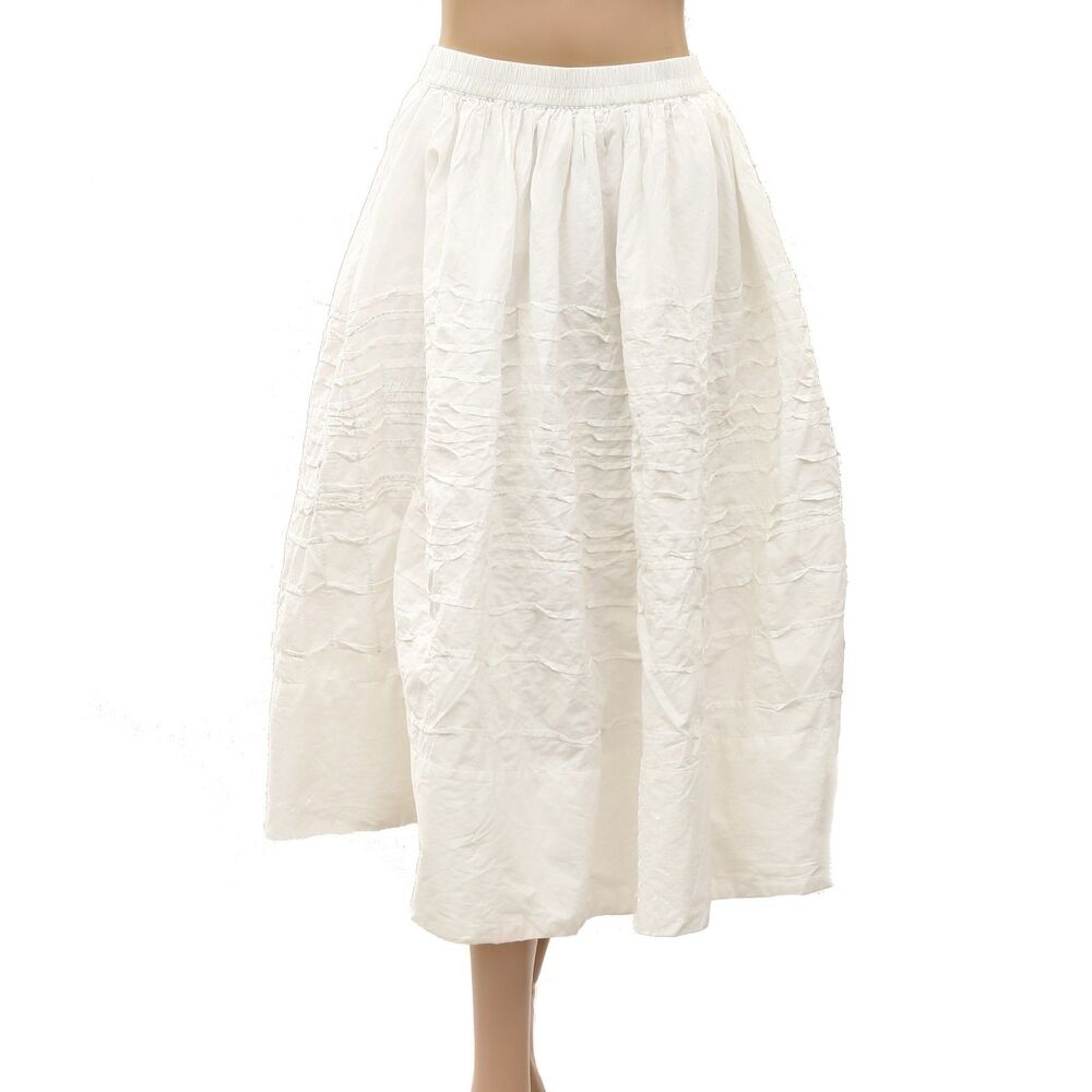 Anthropologie Maeve Cotton Pintuck Women's Midi Skirt Pull-On Solid M 291683 - Picture 3 of 8